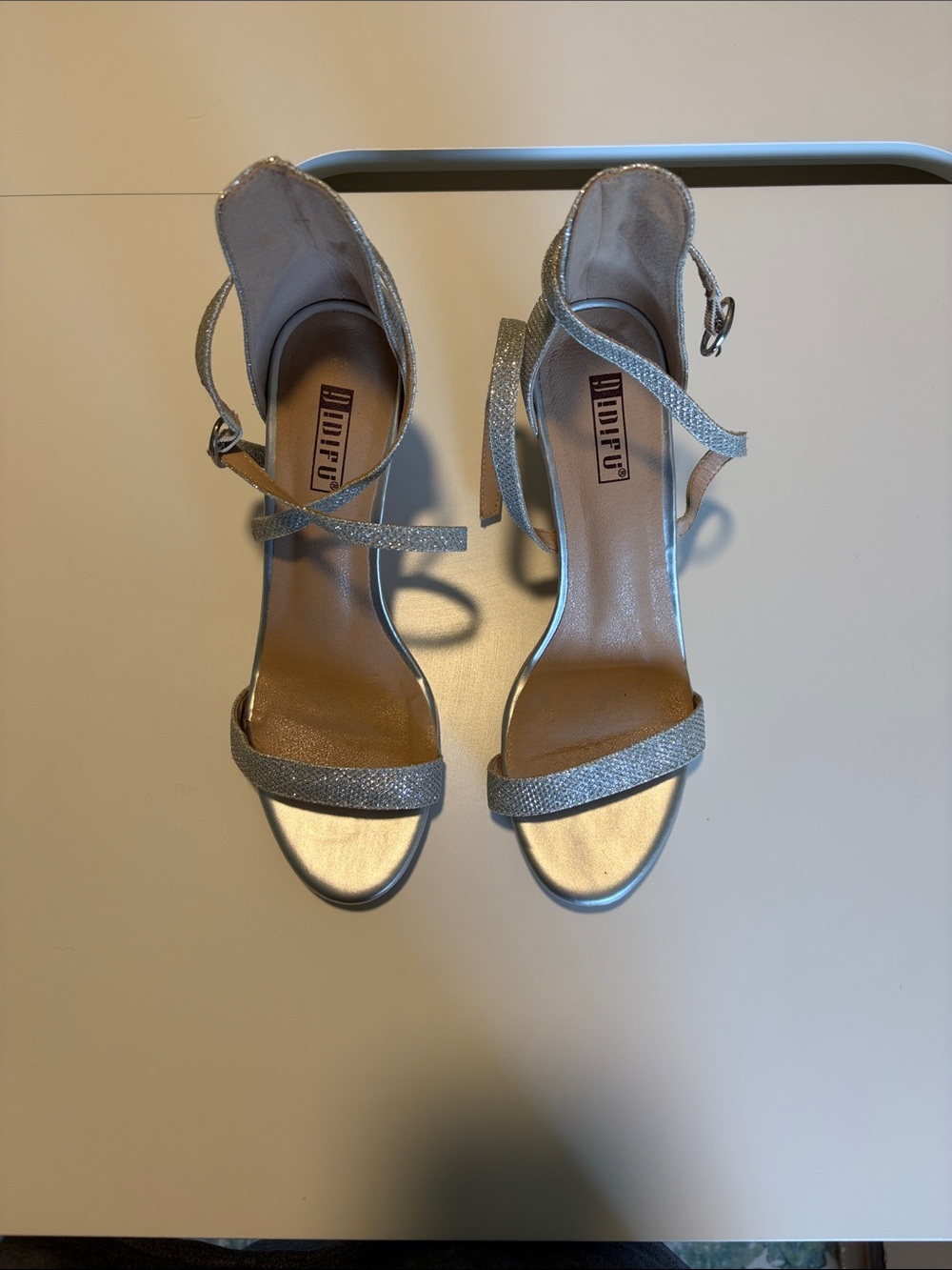 Silver Metallic Ankle-Strap Sandals
